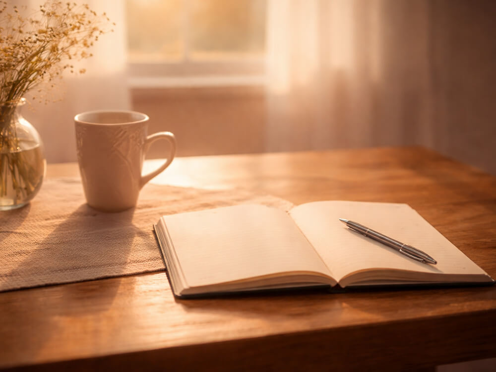 Morning light with notebook